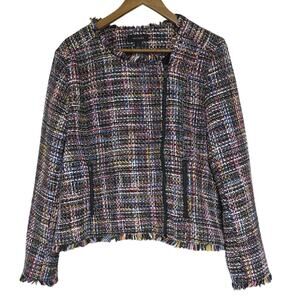 Halogen Womens Sz 1X Multicolor Tweed Fringe Zip-Front Pockets Jacket